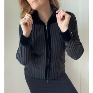 Y2K KNit Zipper Cardigan Velvet Collar Size large Dark Gothic Grunge Vampire